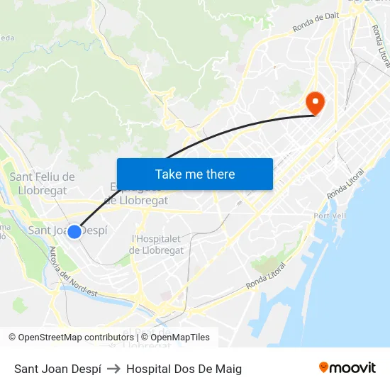 Sant Joan Despí to Hospital Dos De Maig map