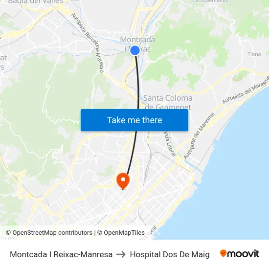 Montcada I Reixac-Manresa to Hospital Dos De Maig map