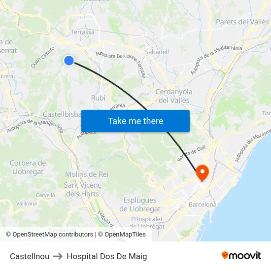 Castellnou to Hospital Dos De Maig map