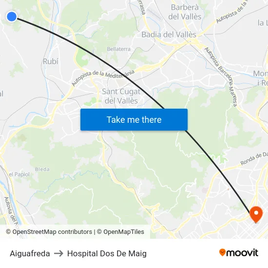 Aiguafreda to Hospital Dos De Maig map