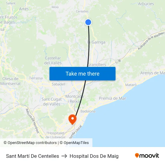 Sant Martí De Centelles to Hospital Dos De Maig map