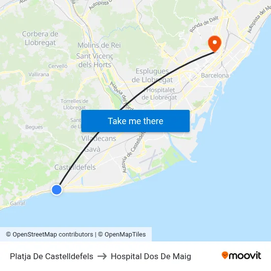 Platja De Castelldefels to Hospital Dos De Maig map