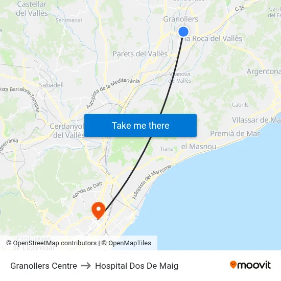 Granollers Centre to Hospital Dos De Maig map