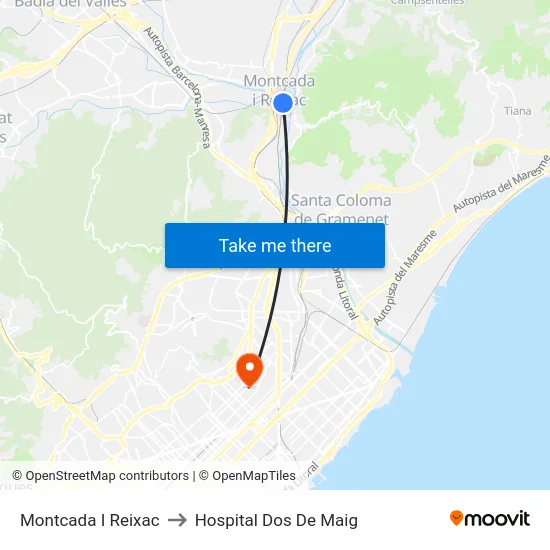 Montcada I Reixac to Hospital Dos De Maig map