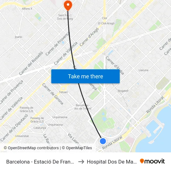 Barcelona - Estació De França to Hospital Dos De Maig map