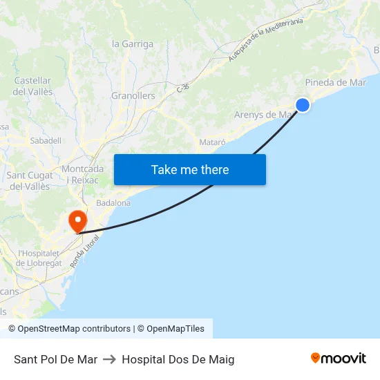 Sant Pol De Mar to Hospital Dos De Maig map