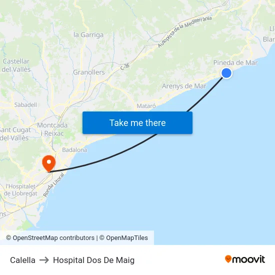Calella to Hospital Dos De Maig map