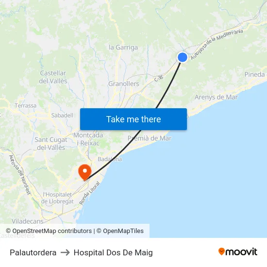 Palautordera to Hospital Dos De Maig map