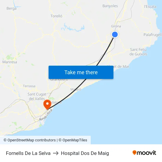 Fornells De La Selva to Hospital Dos De Maig map