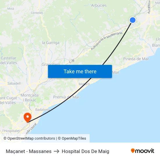 Maçanet - Massanes to Hospital Dos De Maig map