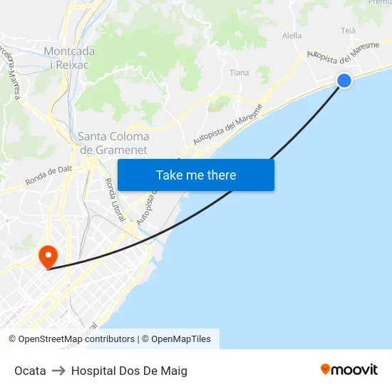 Ocata to Hospital Dos De Maig map