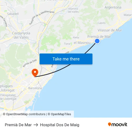Premià De Mar to Hospital Dos De Maig map