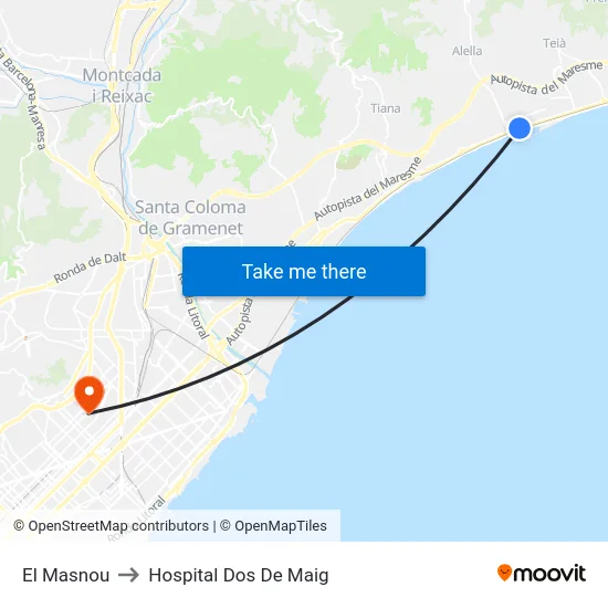 El Masnou to Hospital Dos De Maig map