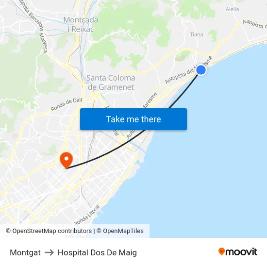 Montgat to Hospital Dos De Maig map