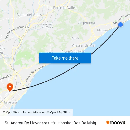 St. Andreu De Llavaneres to Hospital Dos De Maig map