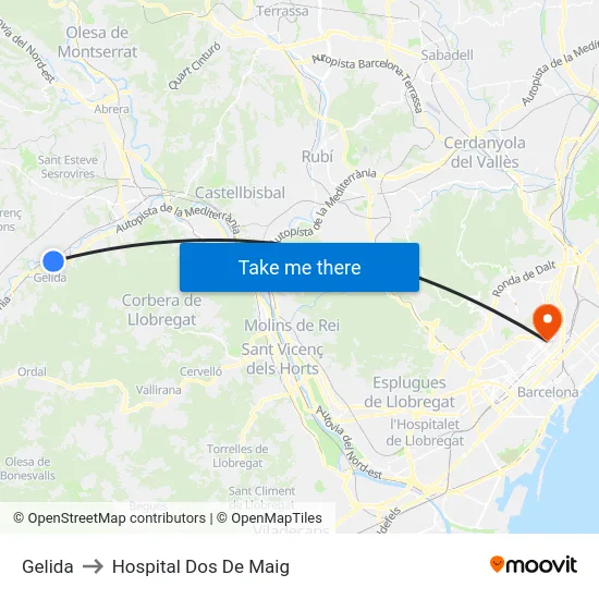 Gelida to Hospital Dos De Maig map
