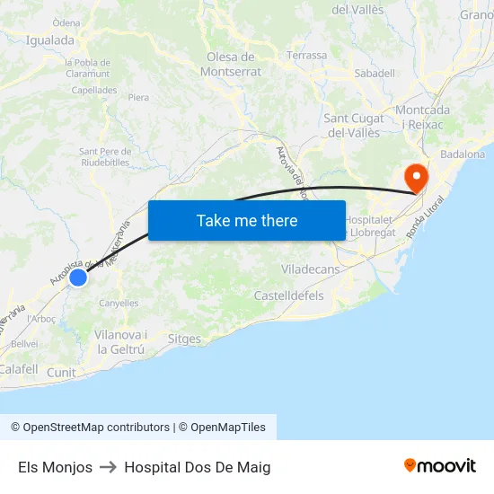 Els Monjos to Hospital Dos De Maig map