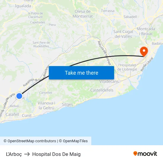 L’Arboç to Hospital Dos De Maig map