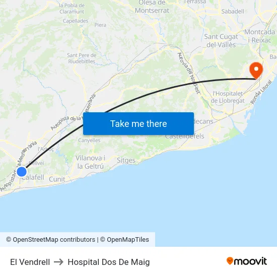 El Vendrell to Hospital Dos De Maig map