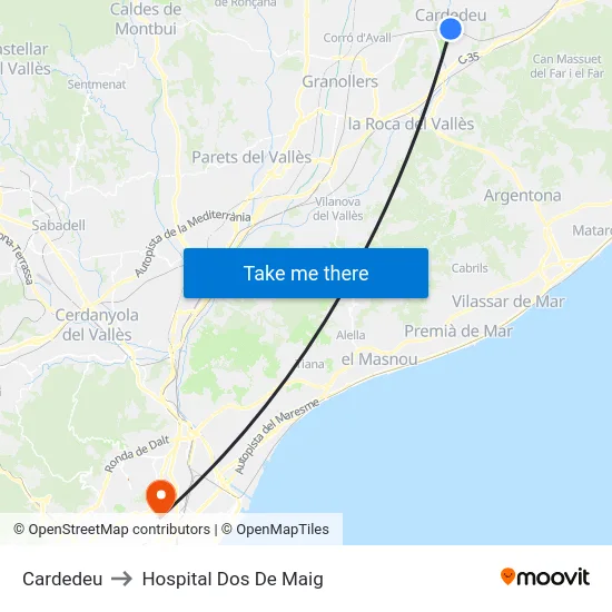 Cardedeu to Hospital Dos De Maig map