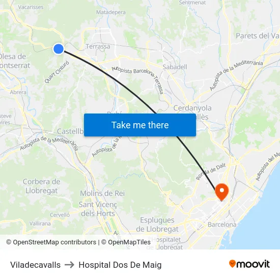 Viladecavalls to Hospital Dos De Maig map