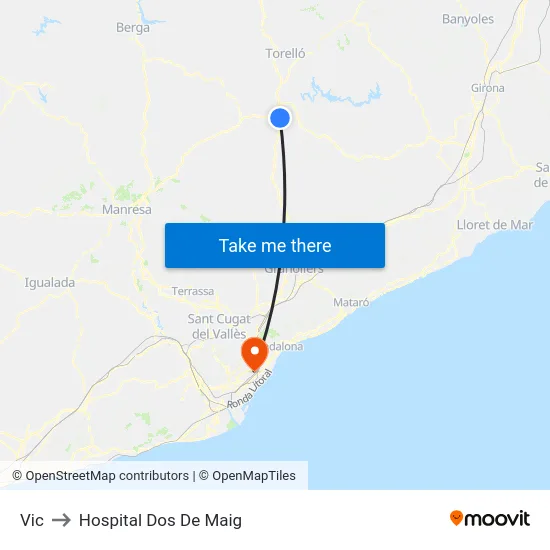 Vic to Hospital Dos De Maig map