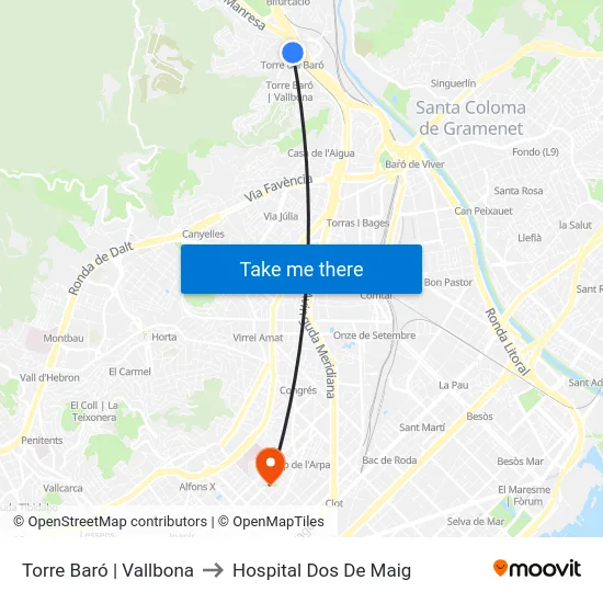 Torre Baró | Vallbona to Hospital Dos De Maig map