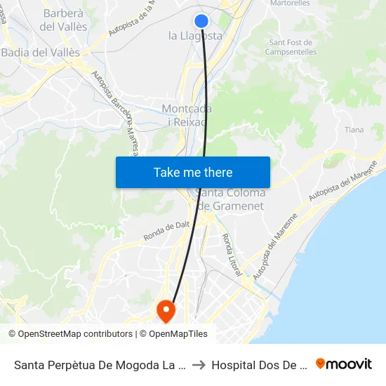 Santa Perpètua De Mogoda La Florida to Hospital Dos De Maig map