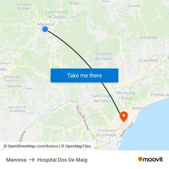 Manresa to Hospital Dos De Maig map
