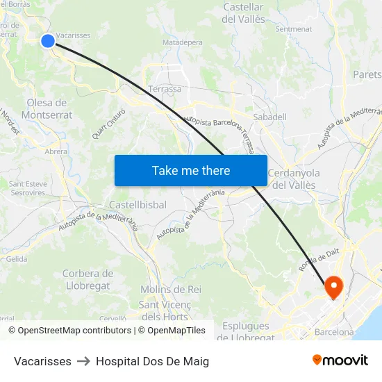Vacarisses to Hospital Dos De Maig map