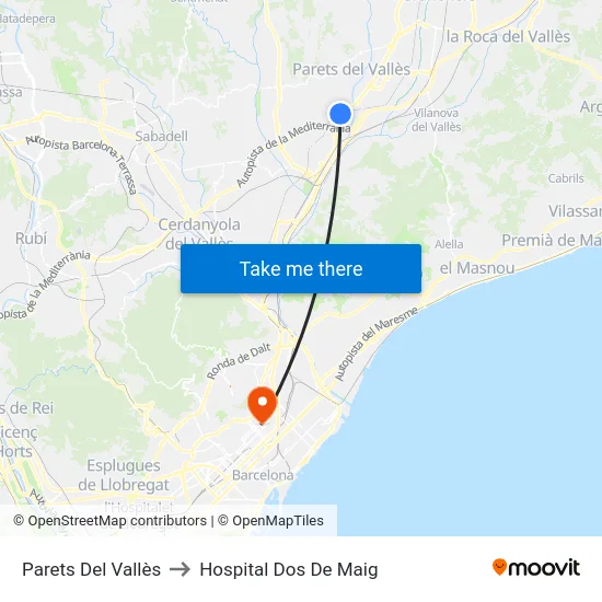 Parets Del Vallès to Hospital Dos De Maig map