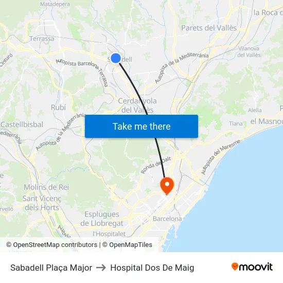 Sabadell Plaça Major to Hospital Dos De Maig map
