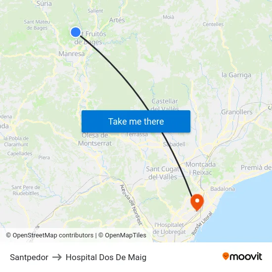 Santpedor to Hospital Dos De Maig map