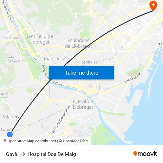 Gavà to Hospital Dos De Maig map