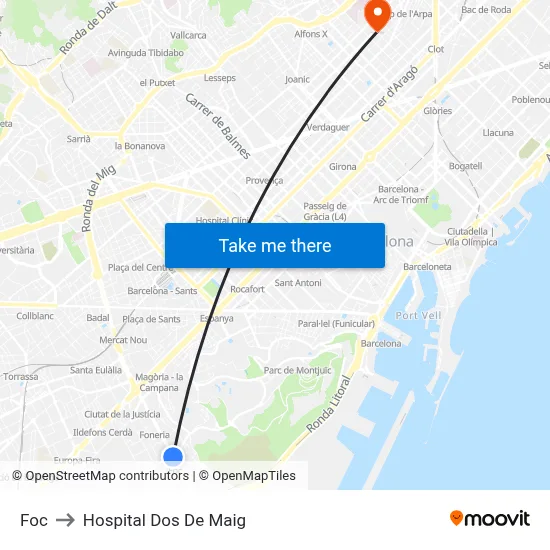 Foc to Hospital Dos De Maig map
