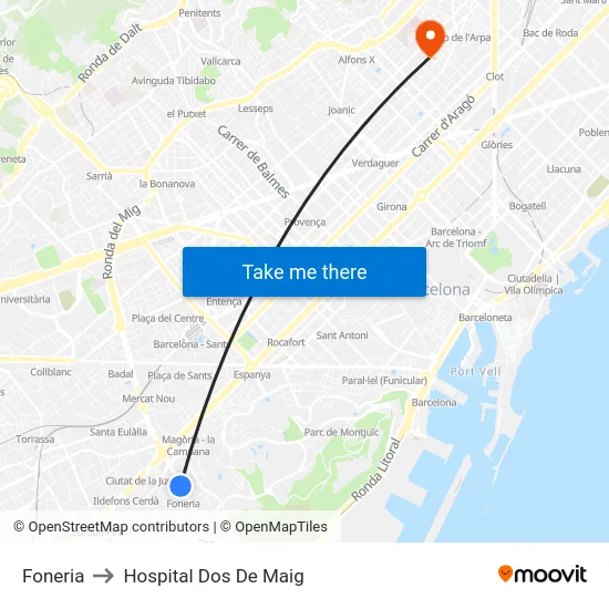 Foneria to Hospital Dos De Maig map