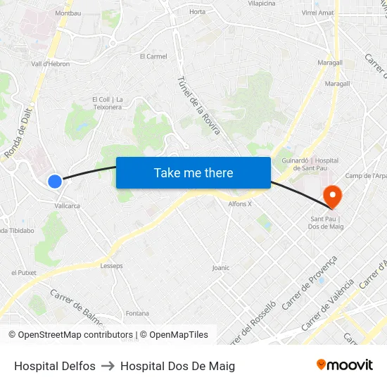 Hospital Delfos to Hospital Dos De Maig map