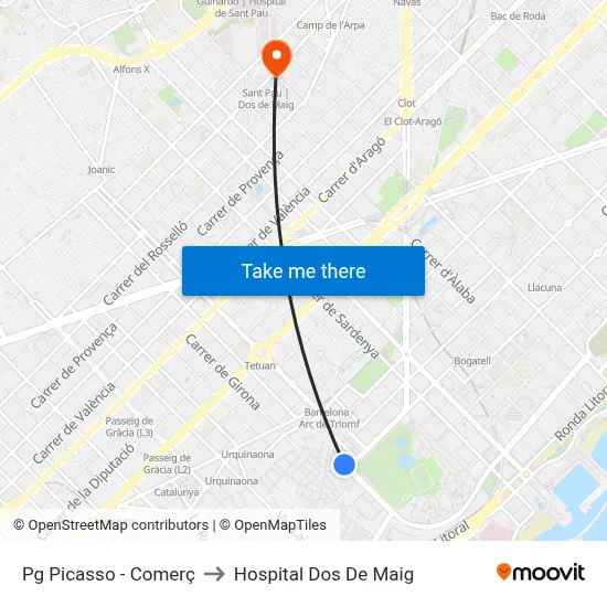 Pg Picasso - Comerç to Hospital Dos De Maig map