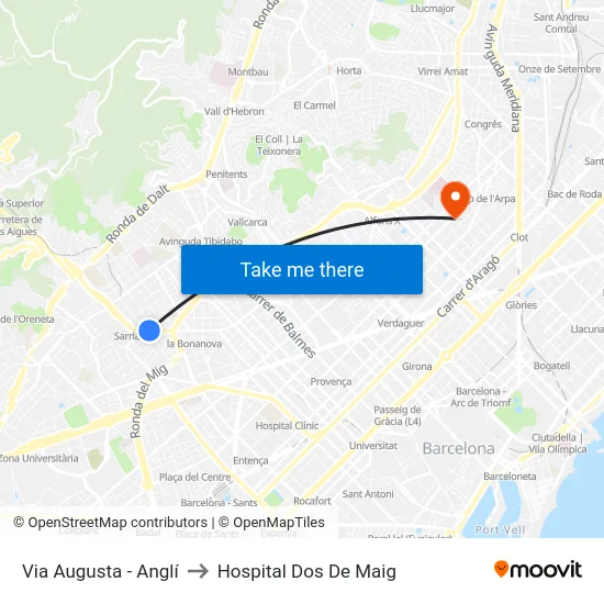 Via Augusta - Anglí to Hospital Dos De Maig map