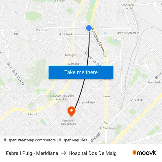 Fabra I Puig - Meridiana to Hospital Dos De Maig map