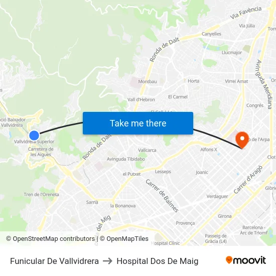Funicular De Vallvidrera to Hospital Dos De Maig map