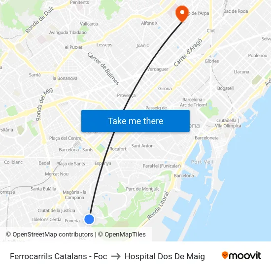Ferrocarrils Catalans - Foc to Hospital Dos De Maig map