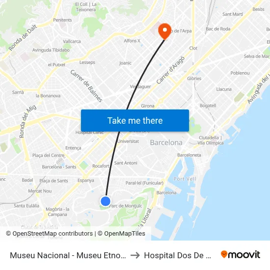 Museu Nacional - Museu Etnològic to Hospital Dos De Maig map