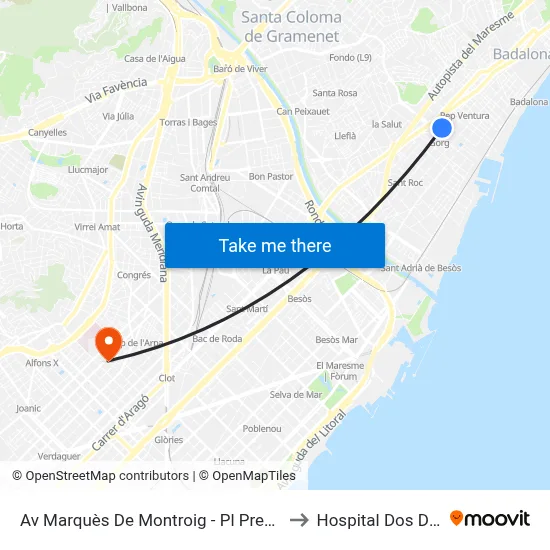 Av Marquès De Montroig - Pl Pres Tarradellas to Hospital Dos De Maig map