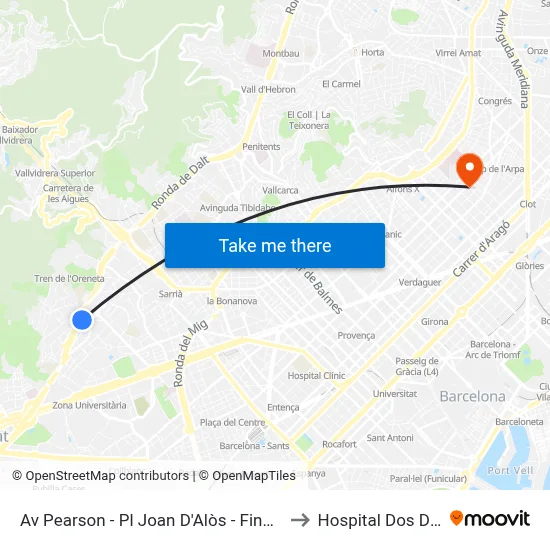 Av Pearson - Pl Joan D'Alòs - Final De Trajecte to Hospital Dos De Maig map