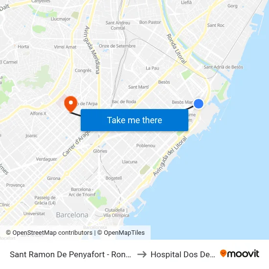 Sant Ramon De Penyafort - Ronda Litoral to Hospital Dos De Maig map