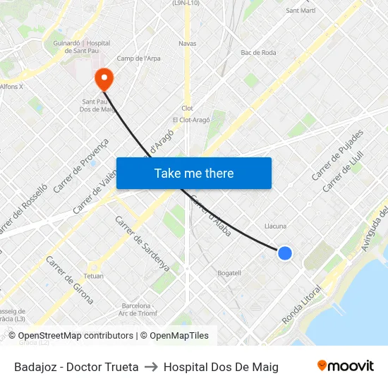 Badajoz - Doctor Trueta to Hospital Dos De Maig map