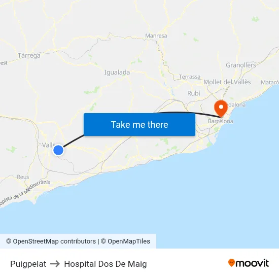 Puigpelat to Hospital Dos De Maig map
