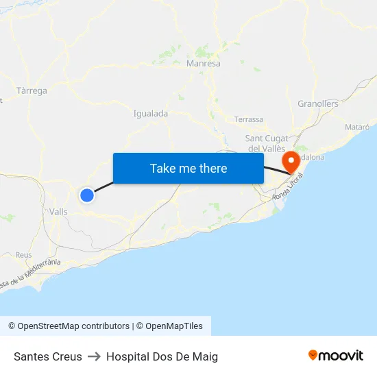 Santes Creus to Hospital Dos De Maig map