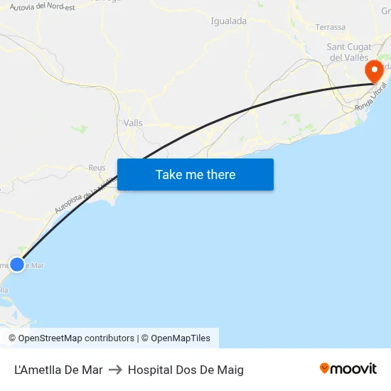 L'Ametlla De Mar to Hospital Dos De Maig map